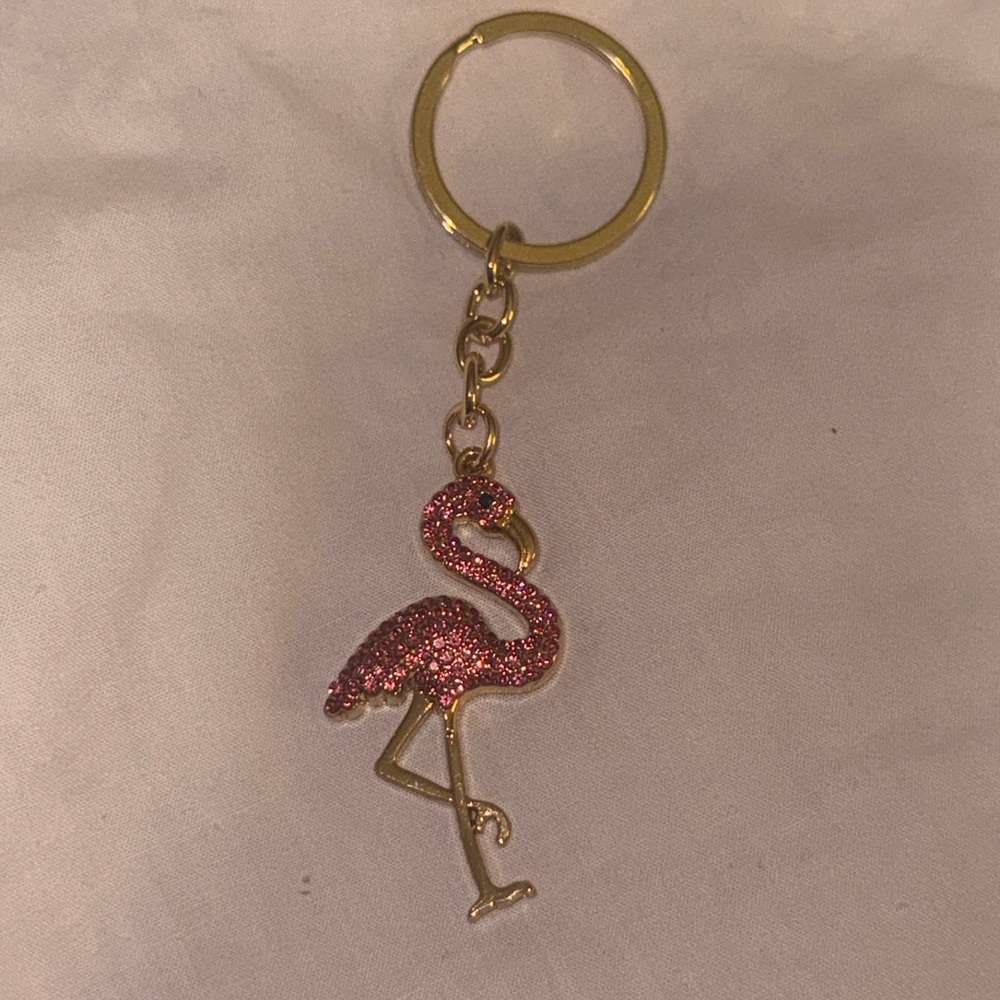 NWT Pink Bling Rhinestone Flamingo Keychain - Picture 2 of 3